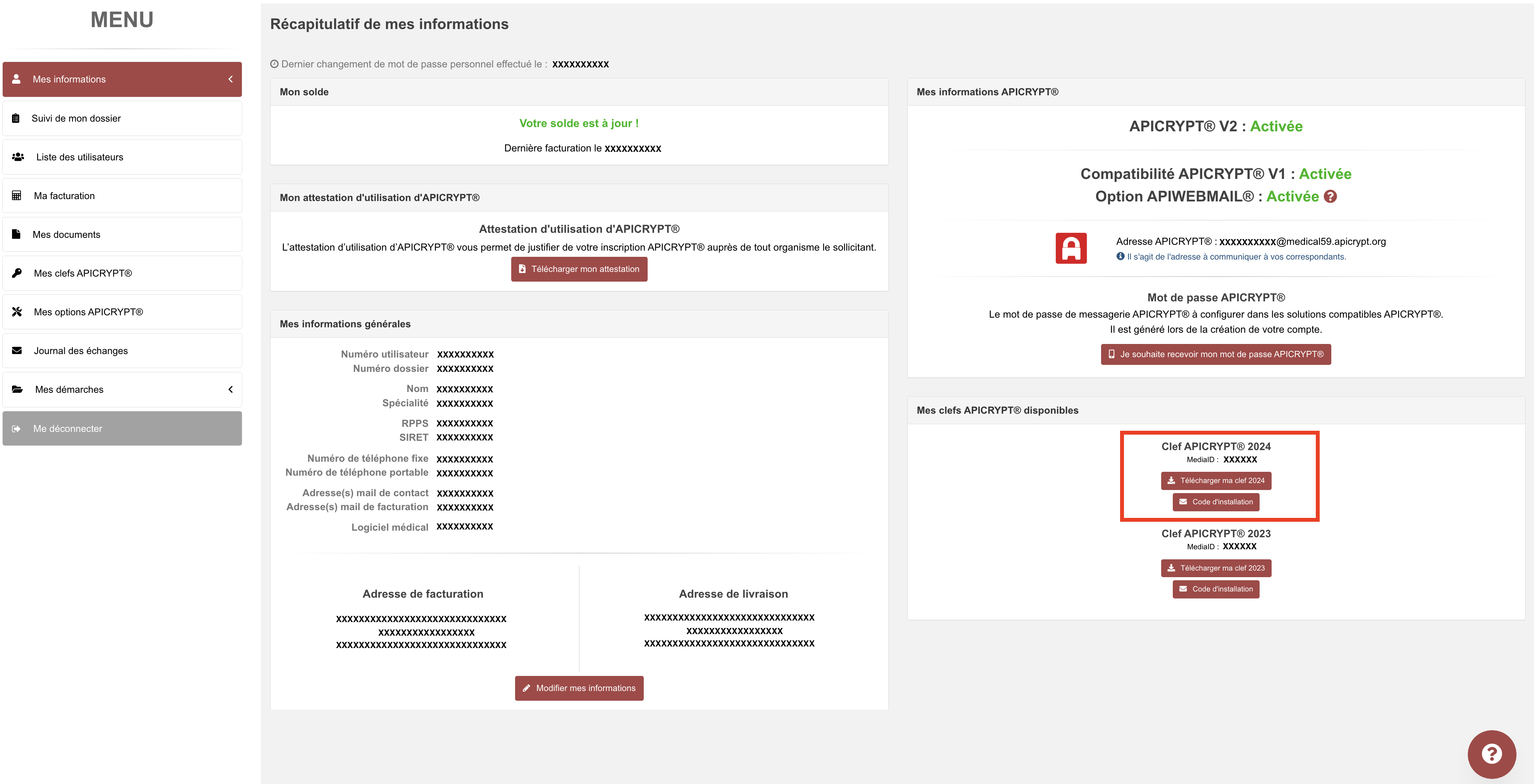 Page mes informations